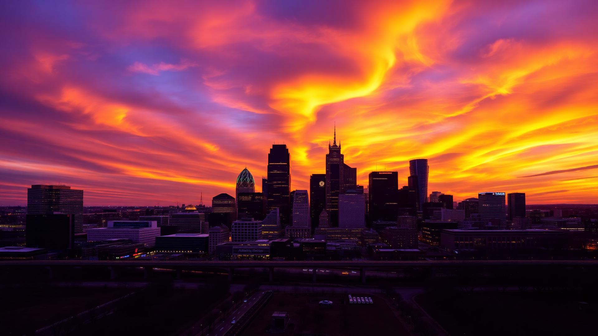 Indianapolis skyline at sunset